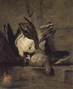 Jean Baptiste Simeon Chardin Wheat gray partridges and Orange Chicken oil